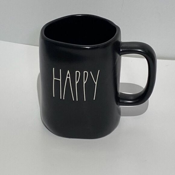Rae Dunn Black White Artisan Collection By Magenta HAPPY Mug - Picture 1 of 4